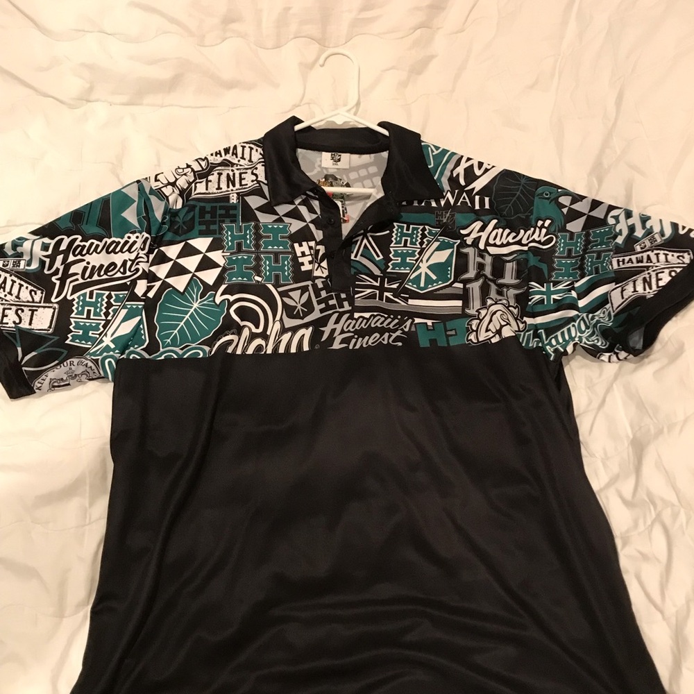 Hawaii's Finest size XXL Men's Black and Green Graphic Polo Shirt NWT